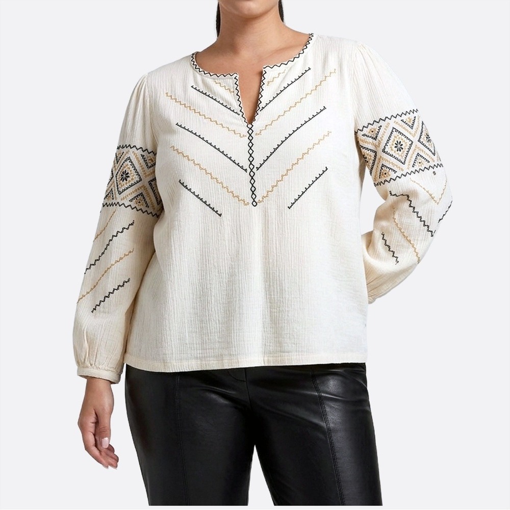 Madewell Antique Cream Embroidered Gauze Peasant Top Blouse 0X Large Boho Indie